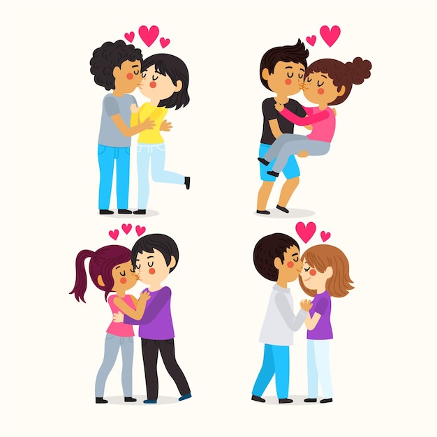 Free Vector hand drawn couples kissing collection