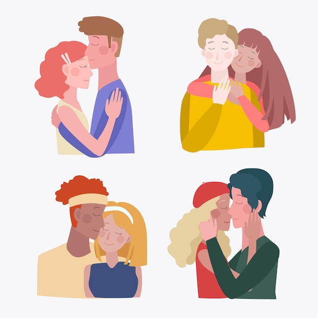 Free vector hand drawn couples kissing illustration