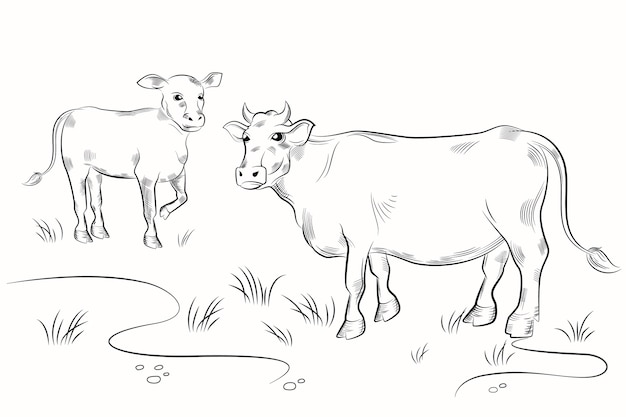 Hand drawn cow outline illustration