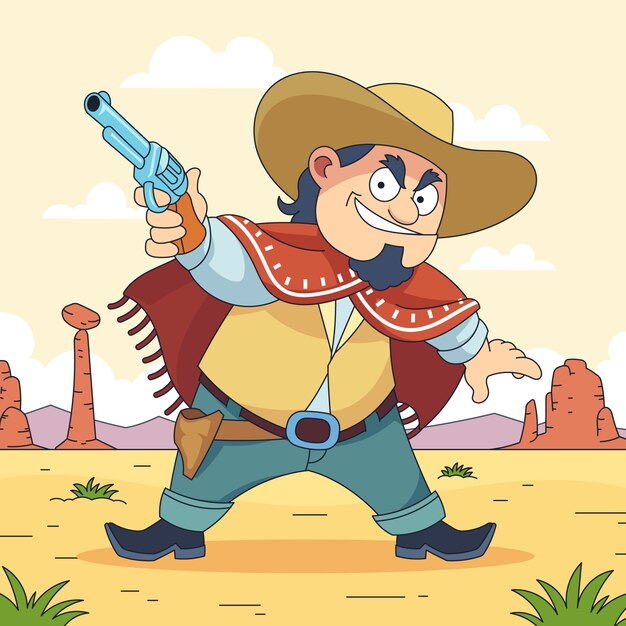 Hand drawn cowboy cartoon illustration