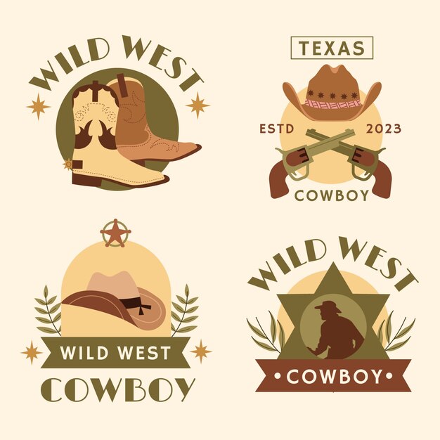 Hand drawn cowboy party label set