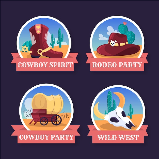 Hand drawn cowboy party labels