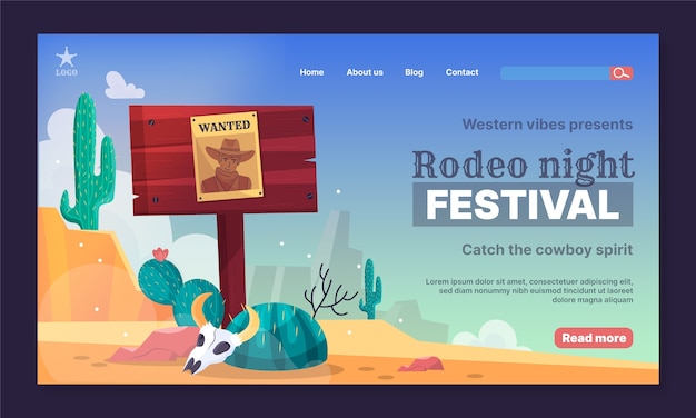 Hand drawn cowboy party landing page