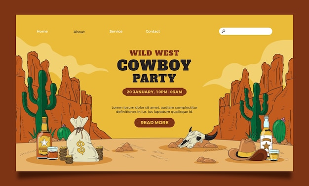 Free vector hand drawn cowboy party landing page