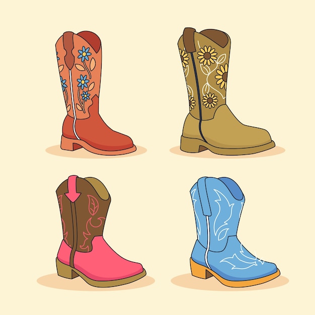 Hand drawn cowgirl boots cartoon illustration