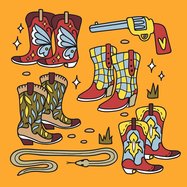 Free vector hand drawn cowgirl boots cartoon illustration