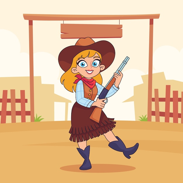 Free Vector hand drawn cowgirl cartoon illustration