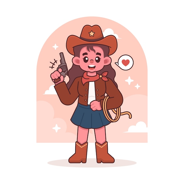 Free Vector hand drawn cowgirl  cartoon illustration