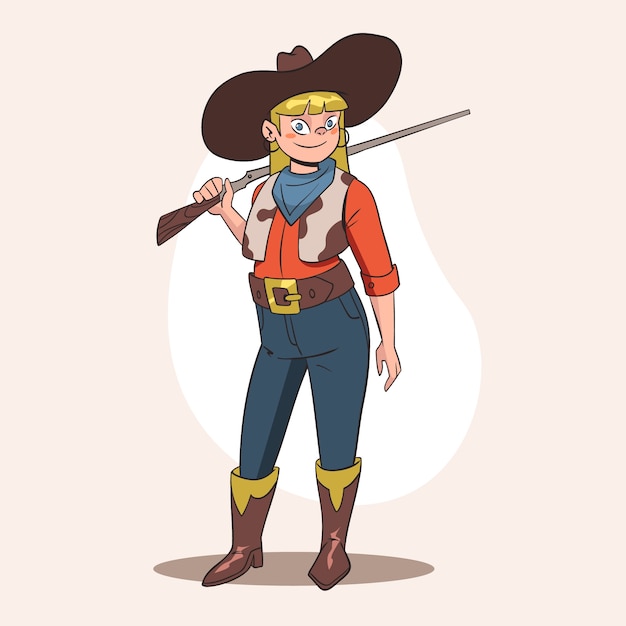 Free vector hand drawn cowgirl  cartoon illustration