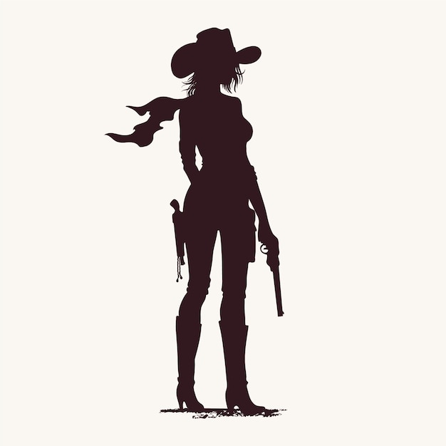 Hand drawn cowgirl silhouette illustration