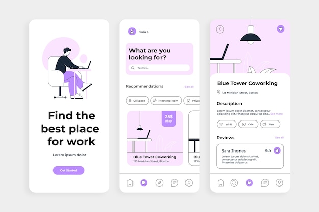 Hand drawn coworking app template