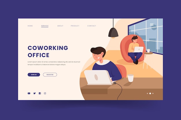 Hand drawn coworking landing page template