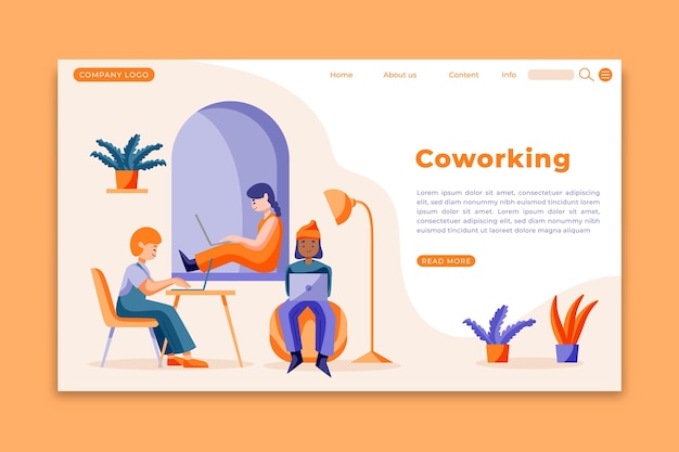 Hand drawn coworking landing page template