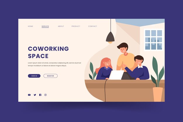 Hand drawn coworking landing page