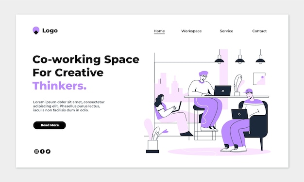 Hand drawn coworking space landing page