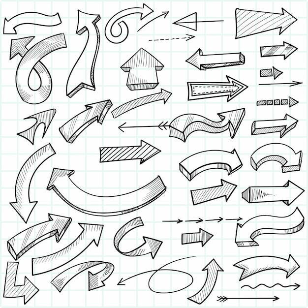 Hand drawn creative directional arrow set