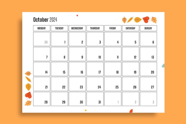 Hand drawn creative fall monthly blank calendar