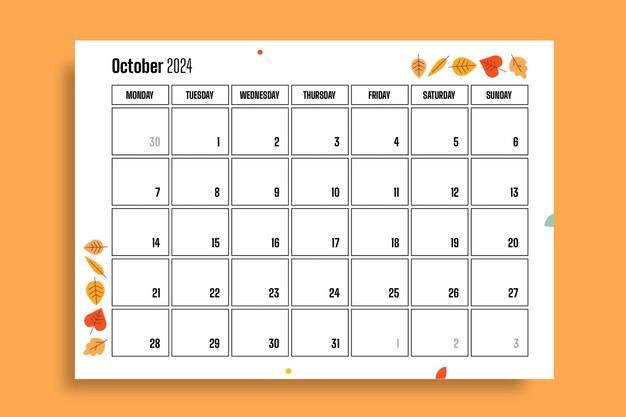 Hand drawn creative fall monthly blank calendar