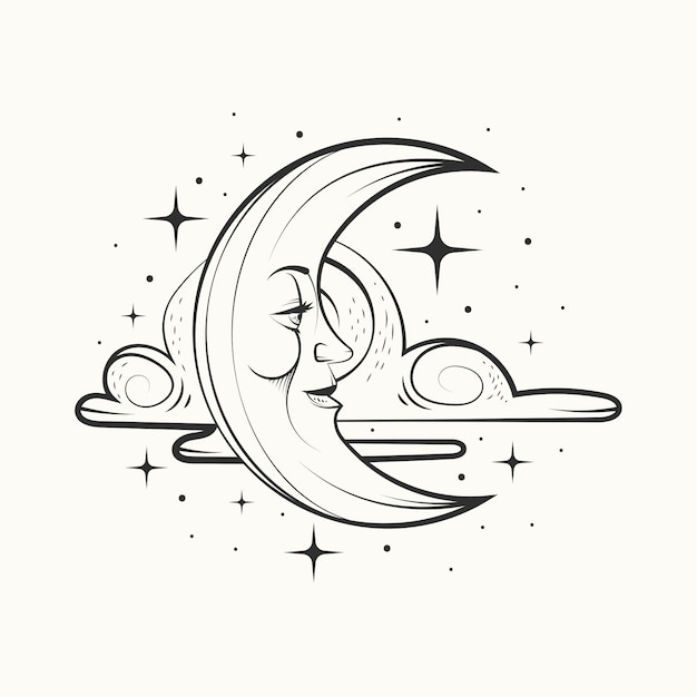 Hand drawn crescent moon drawing illustration