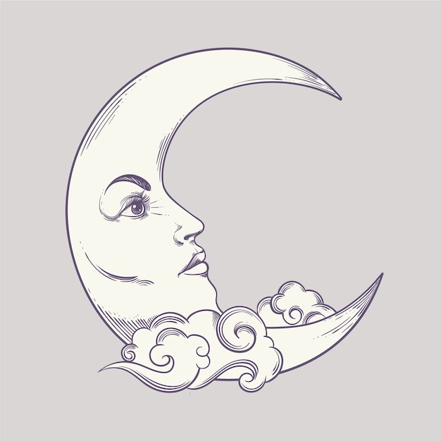 Free Vector hand drawn crescent moon drawing illustration