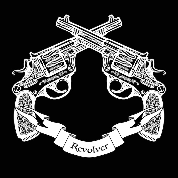 Free Vector  hand drawn crossed pistols with ribbon