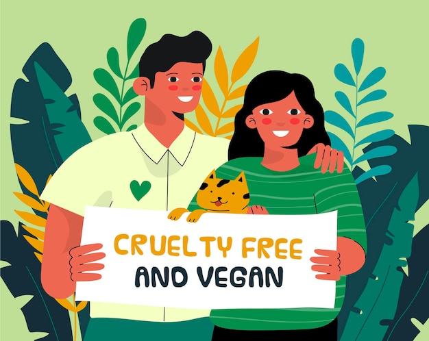 Free Vector hand drawn cruelty free and vegan illustration with man and woman