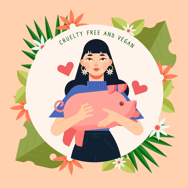 Hand-drawn cruelty-free and vegan illustration