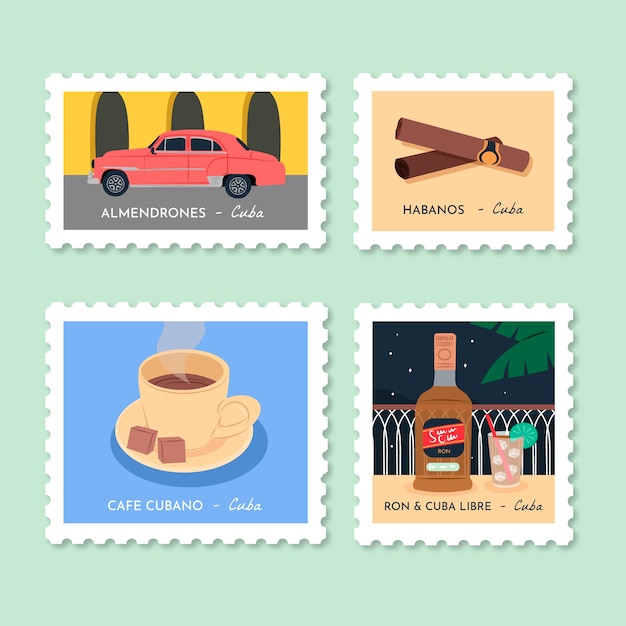 Free Vector hand drawn cuban stamps