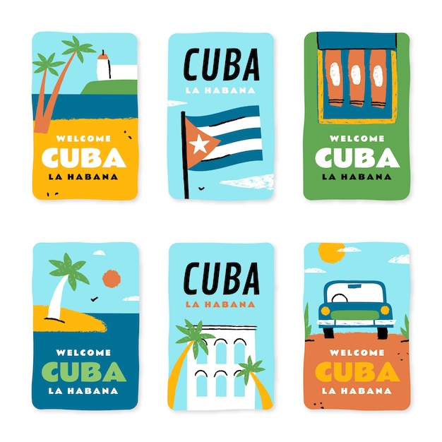 Hand drawn cuban stamps