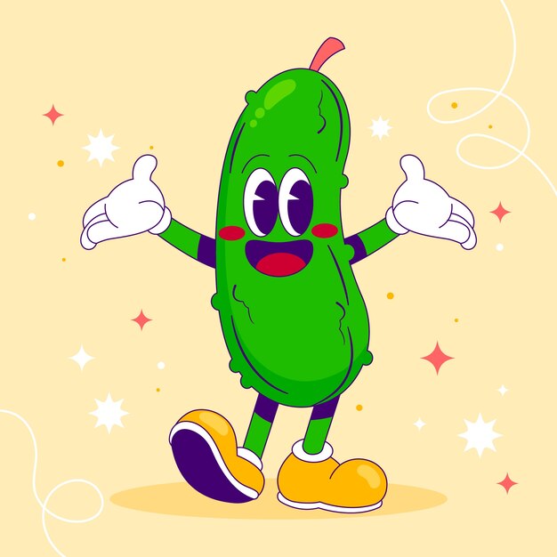 Hand drawn cucumber  cartoon illustration