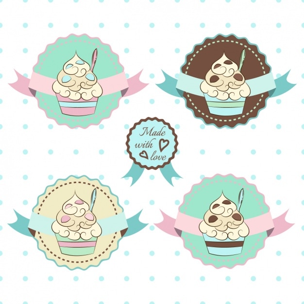 Free Vector hand drawn cupcake badge collection