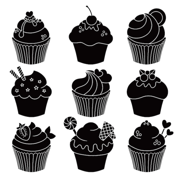 Hand drawn cupcake  silhouette illustration