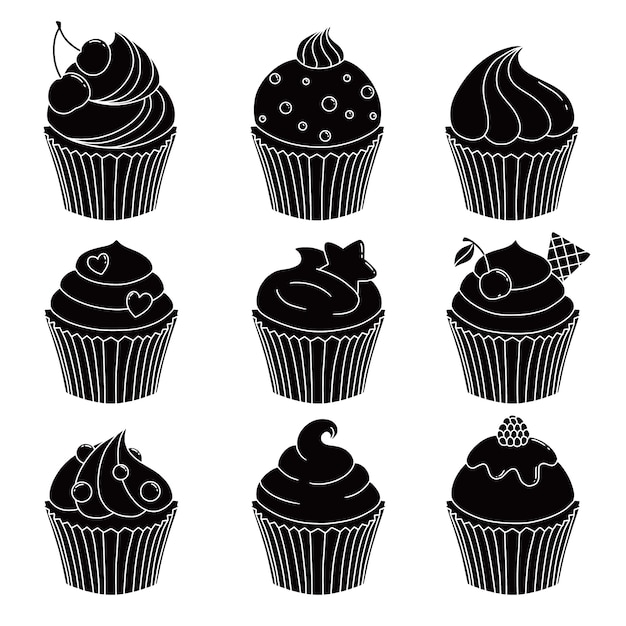 Hand drawn cupcake  silhouette illustration