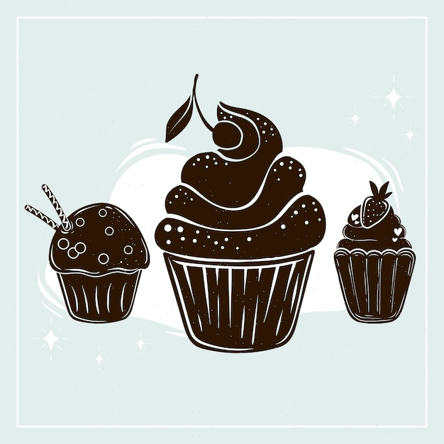 Free vector hand drawn cupcake  silhouette illustration