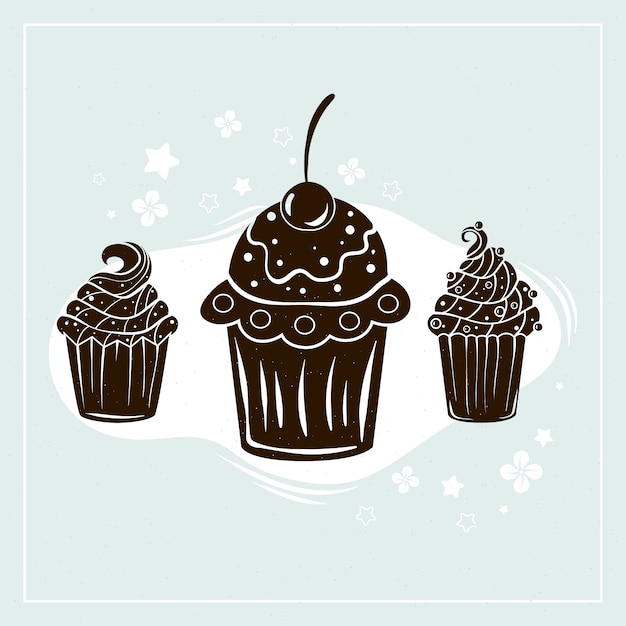 Hand drawn cupcake  silhouette illustration