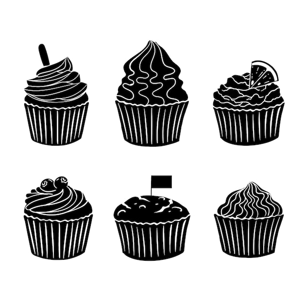 Hand drawn cupcake  silhouette illustration