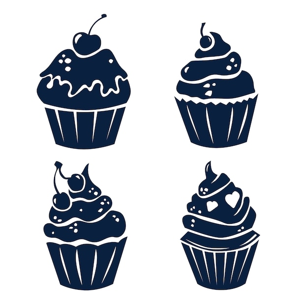 Hand drawn cupcake silhouette set