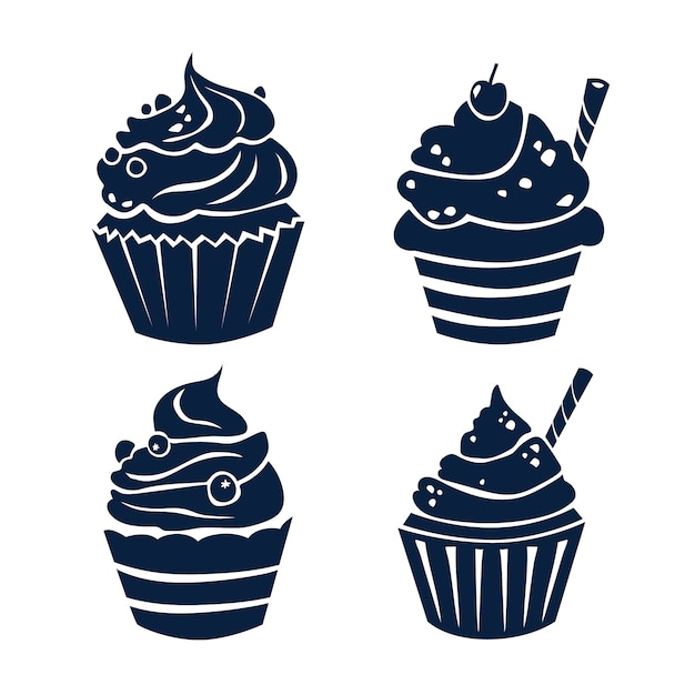 Hand drawn cupcake silhouette set