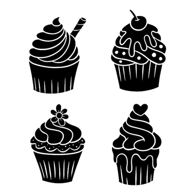 Free vector hand drawn cupcake silhouette set