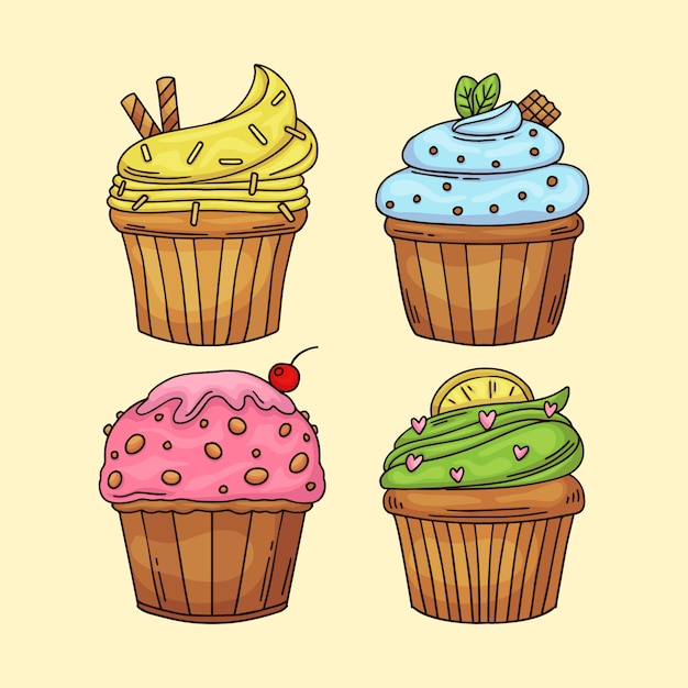 Free vector hand drawn cupcakes set