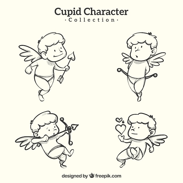 Hand drawn cupid character collection