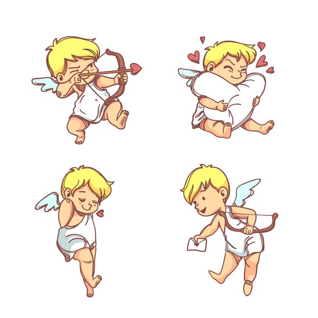 Hand drawn cupid character collection