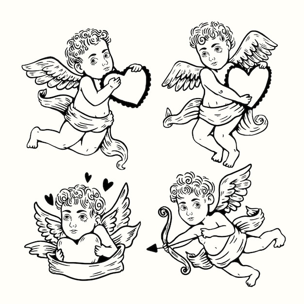 Hand drawn cupid character collection