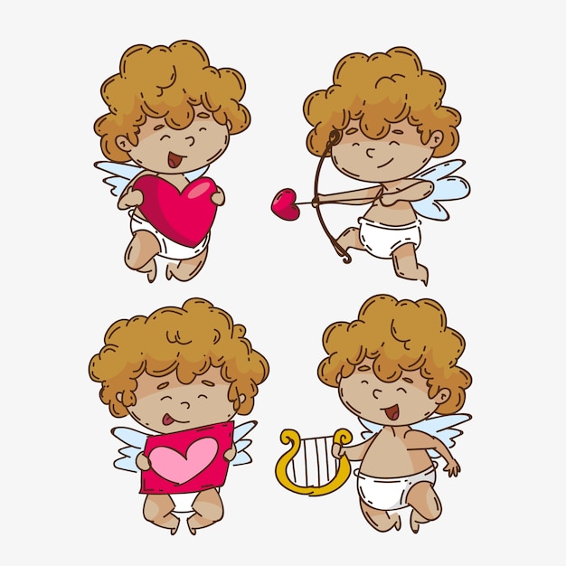 Free vector hand drawn cupid character collection