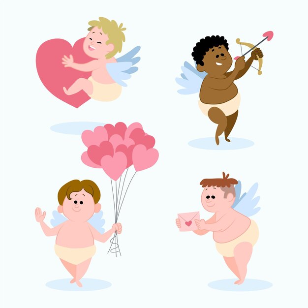 Hand drawn cupid character collection