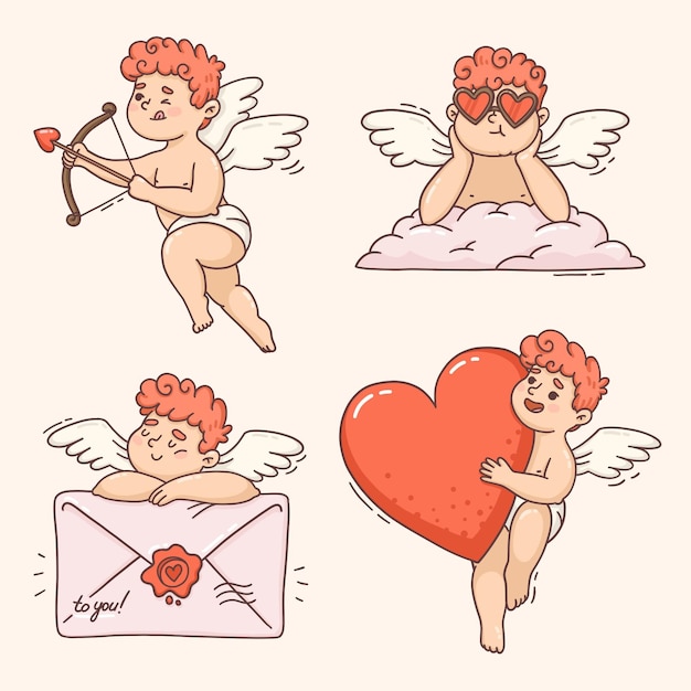 Hand drawn cupid character collection