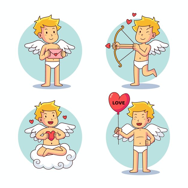 Hand drawn cupid character collection