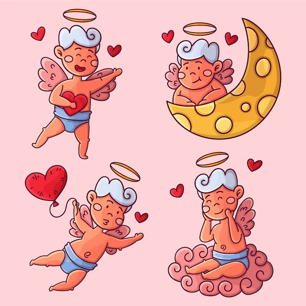 Free Vector hand drawn cupid character collection