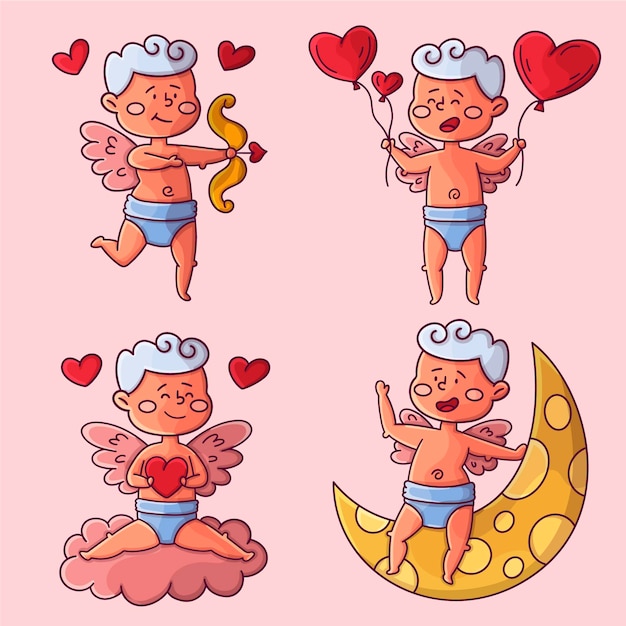 Hand drawn cupid character collection