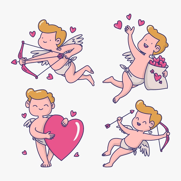 Free Vector hand drawn cupid character illustrated collection